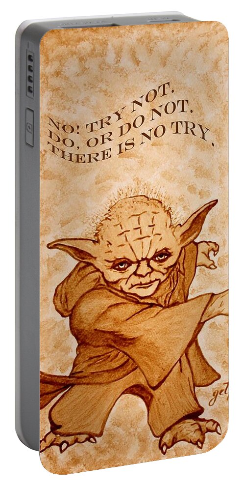 Master Yoda Sayings Portable Battery Charger featuring the painting Jedi Yoda Wisdom by Georgeta Blanaru