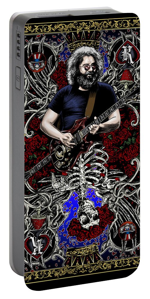Jerry Garcia Portable Battery Charger featuring the drawing Jerry Card by Gary Kroman