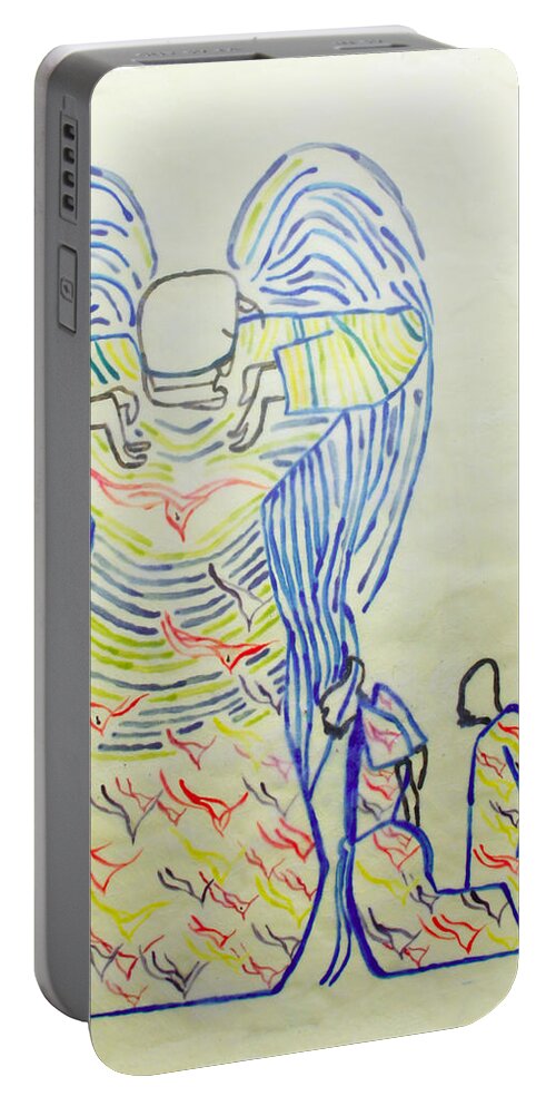 Jesus Portable Battery Charger featuring the painting Jesus Guardian Angel by Gloria Ssali