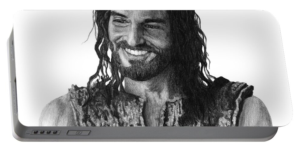 Drawing Portable Battery Charger featuring the drawing Jesus Smiling by Bobby Shaw