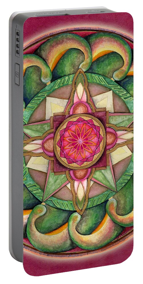 Mandala Art Portable Battery Charger featuring the painting Jewel of the Heart Mandala by Jo Thomas Blaine