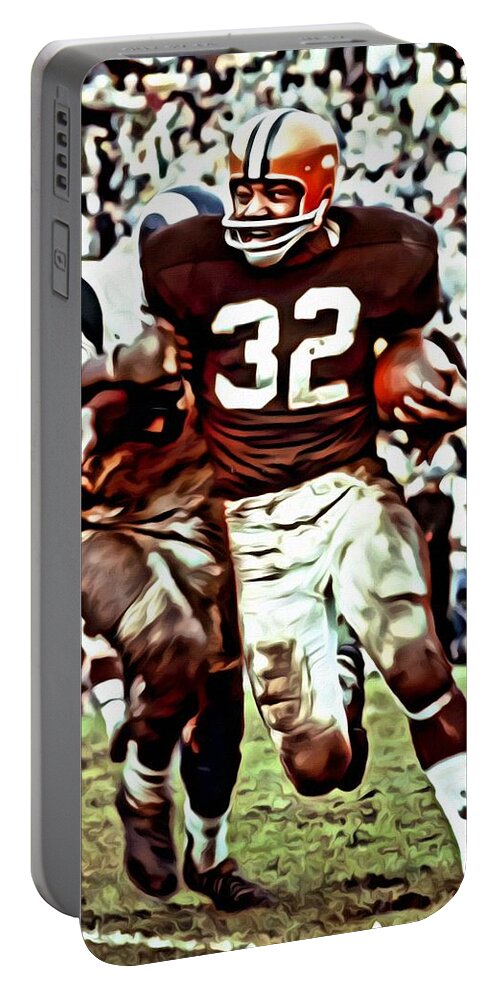 Jim Brown Portable Battery Charger featuring the painting Jim Brown by Florian Rodarte