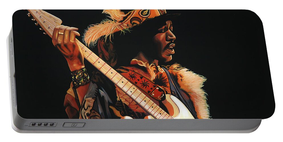 Jimi Hendrix Portable Battery Charger featuring the painting Jimi Hendrix 3 by Paul Meijering