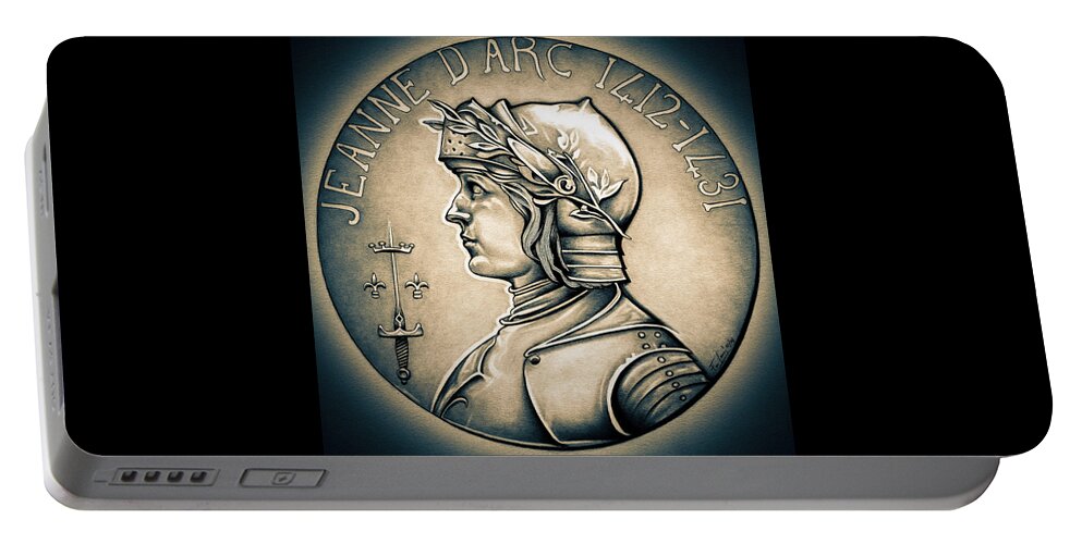 Coin Portable Battery Charger featuring the drawing Joan of Arc - Middle Ages by Fred Larucci