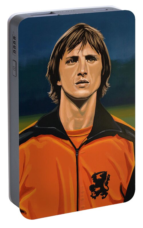 Johan Cruijff Portable Battery Charger featuring the painting Johan Cruyff Oranje by Paul Meijering