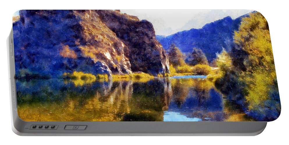 This Is An Impressionist Image Of The John Day River Portable Battery Charger featuring the digital art John Day River by Kaylee Mason