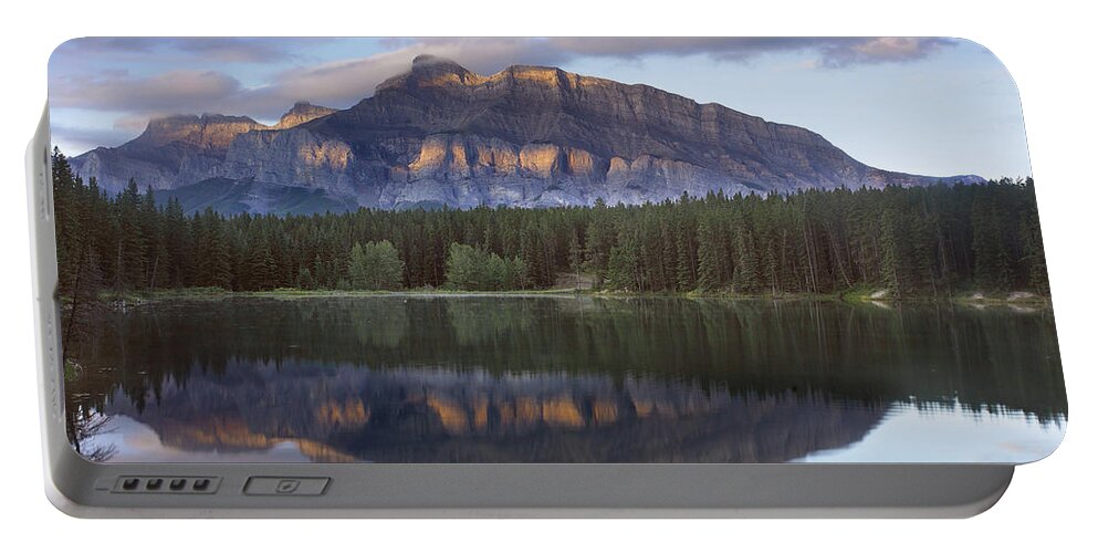 Feb0514 Portable Battery Charger featuring the photograph Johnson Lake And Mt Rundle Banff by Tim Fitzharris