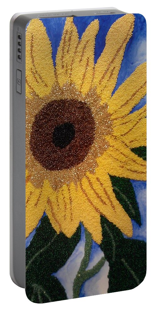 Czech Glass Beads Portable Battery Charger featuring the painting Joshua's Sunflower by Pamela Henry