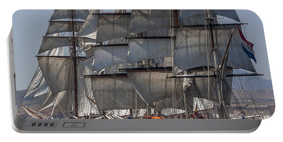 Tall Ships Portable Battery Charger featuring the photograph Juan Sebastian Elcano and Stad Amsterdam by Pablo Avanzini