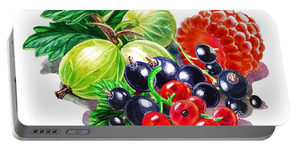 Juicy Portable Battery Charger featuring the painting Juicy Berry Mix by Irina Sztukowski