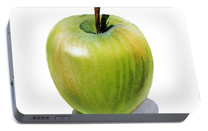 Apple Portable Battery Charger featuring the painting Juicy Green Apple by Irina Sztukowski