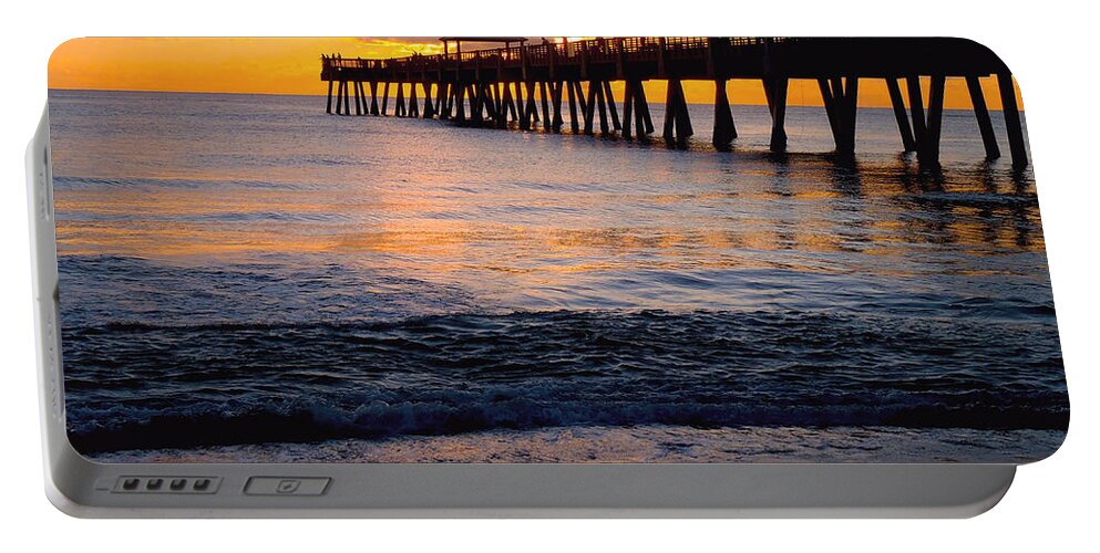 Pier Portable Battery Charger featuring the photograph Juno Beach pier by Carey Chen