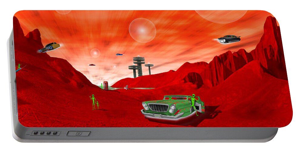 Surrealism Portable Battery Charger featuring the photograph Just Another Day on the Red Planet Panoramic by Mike McGlothlen