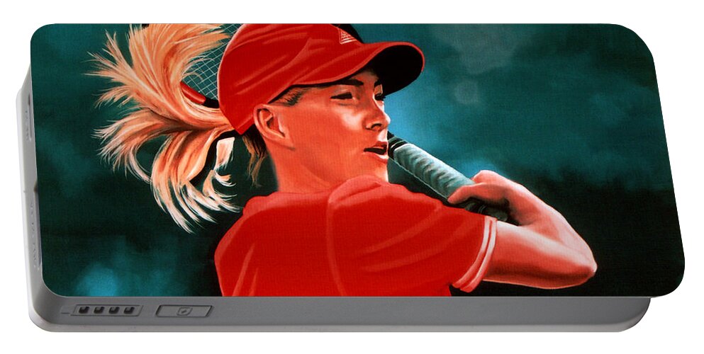 Justine Henin Portable Battery Charger featuring the painting Justine Henin by Paul Meijering
