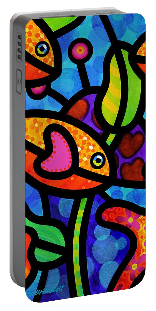 Fish Portable Battery Charger featuring the painting Kaleidoscope Reef by Steven Scott