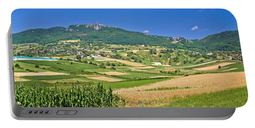 Croatia Portable Battery Charger featuring the photograph Kalnik mountain agricultural green landscape by Brch Photography