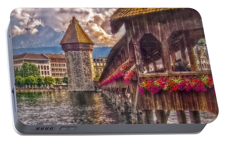 Switzerland Portable Battery Charger featuring the photograph Kapellbruecke by Hanny Heim