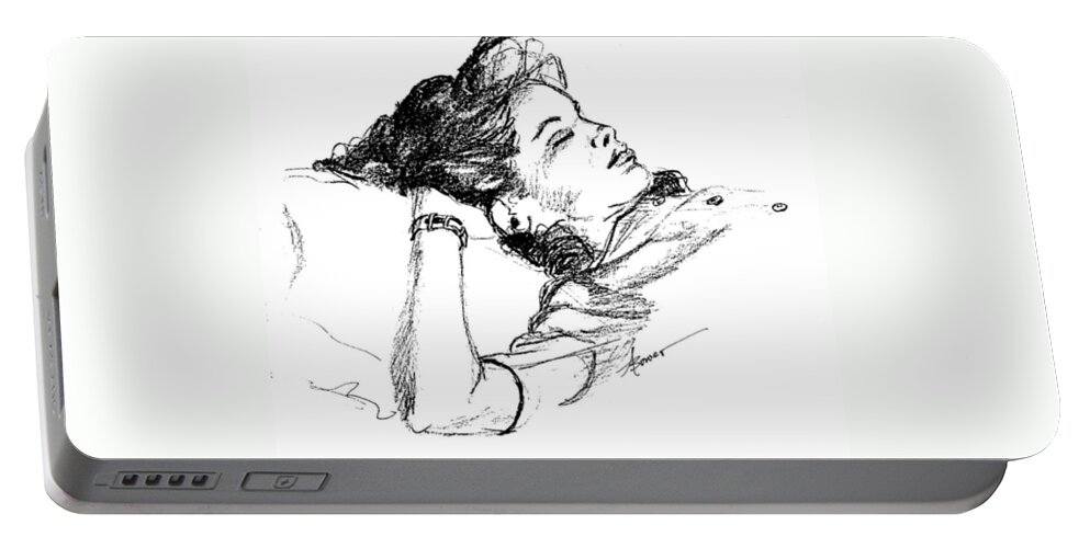 Girl Portable Battery Charger featuring the painting Karen's Nap by Adele Bower