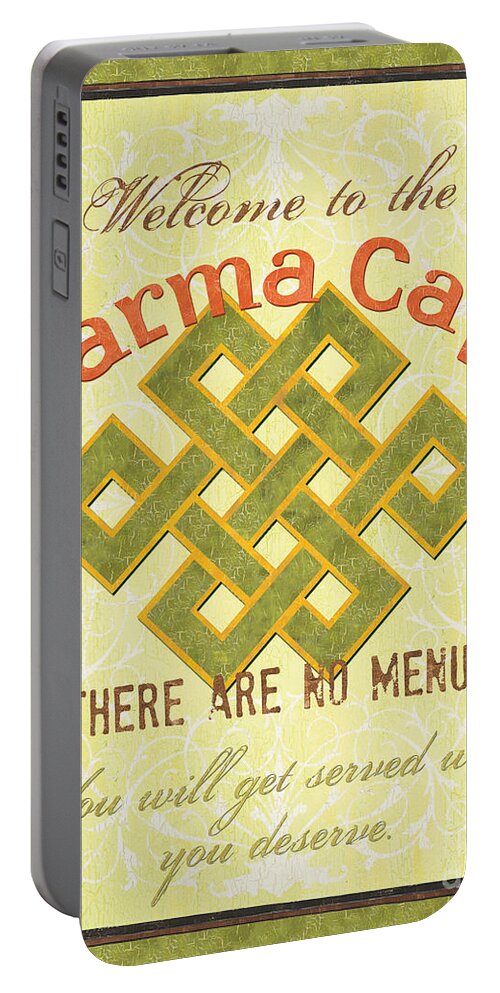 Karma Portable Battery Charger featuring the painting Karma Cafe by Debbie DeWitt