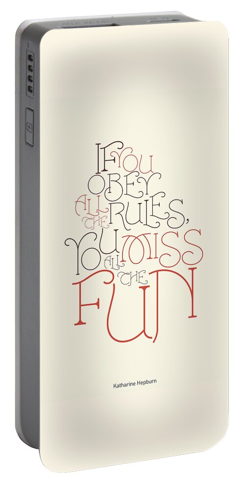Funny Quotes Portable Battery Charger featuring the digital art Katharine Hepburn Typographic Quotes poster by Lab No 4 - The Quotography Department