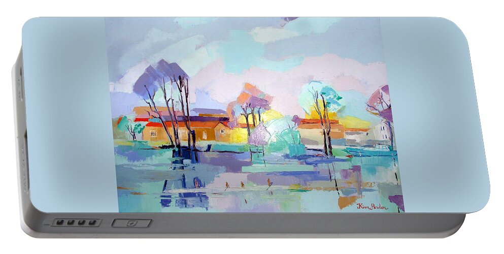 Landscape Portable Battery Charger featuring the painting Kayak club at Jarnac by Kim PARDON