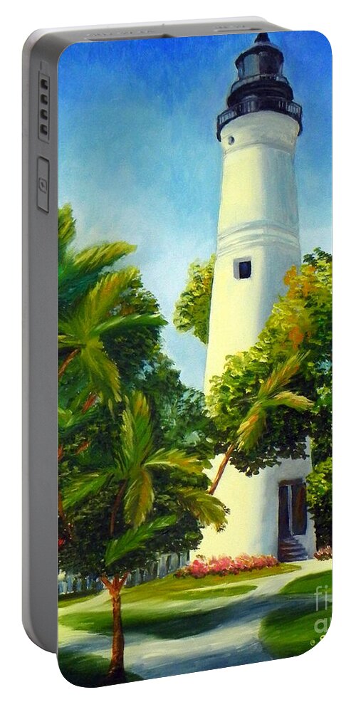 Art Portable Battery Charger featuring the painting Key West Lighthouse by Shelia Kempf
