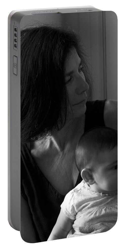 Black And White Portable Battery Charger featuring the photograph Kiara and her Ami by Joe Schofield
