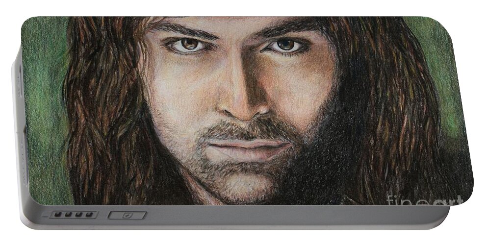 Kili Portable Battery Charger featuring the drawing Kili the dwarf by Christine Jepsen