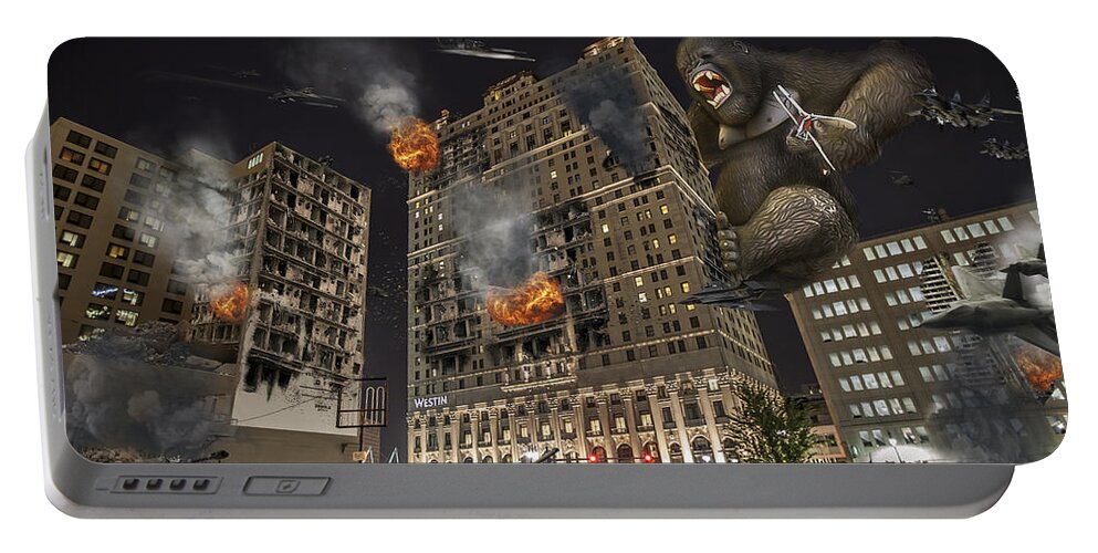 King Kong Portable Battery Charger featuring the photograph King Kong in Detroit Westin Hotel by Nicholas Grunas