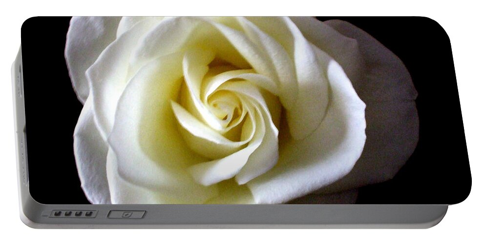 White Portable Battery Charger featuring the photograph Kiss of a Rose by Shana Rowe Jackson
