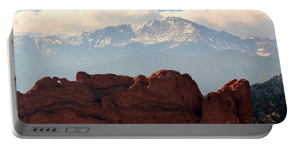 Kissing Camels Against Pikes Peak Portable Battery Charger featuring the photograph Kissing Camels Against Pikes Peak by Clarice Lakota