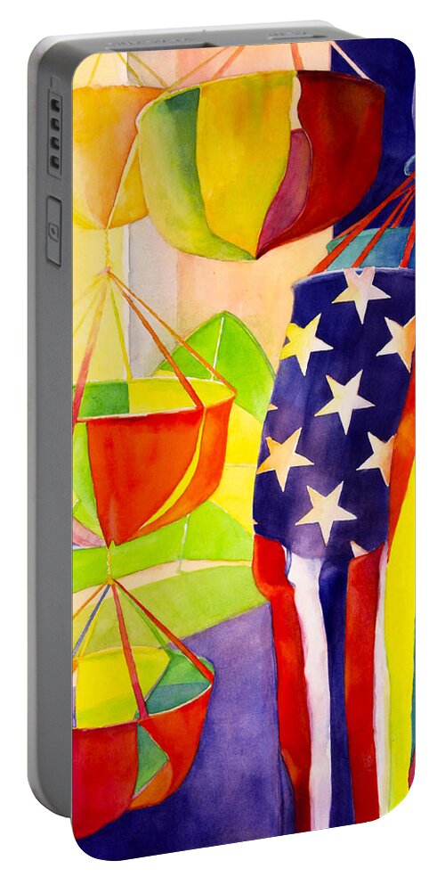 Watercolor Portable Battery Charger featuring the painting Kites in the Shop Window by George Harth