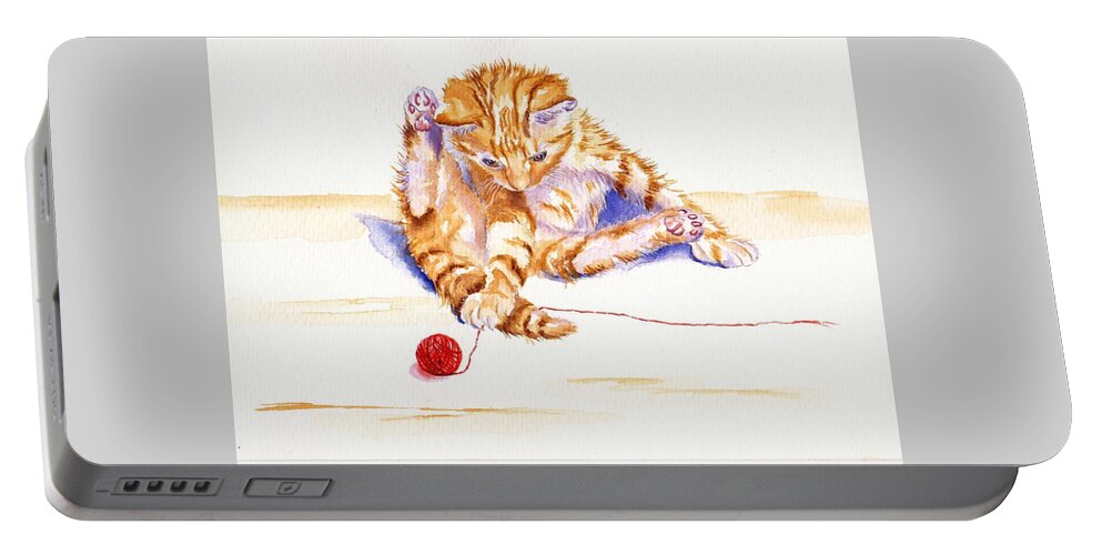 Kitten Portable Battery Charger featuring the painting Kitten Interrupted by Debra Hall