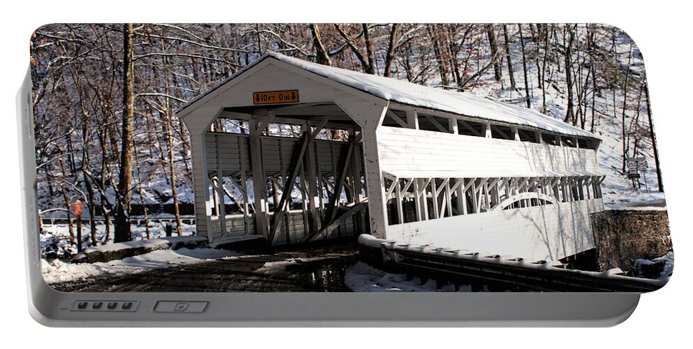 Winter Portable Battery Charger featuring the photograph Knox Bridge in the snow by Michael Porchik