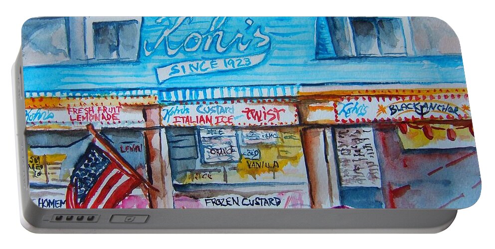 Custard Portable Battery Charger featuring the painting Kohrs Frozen Custard by Elaine Duras