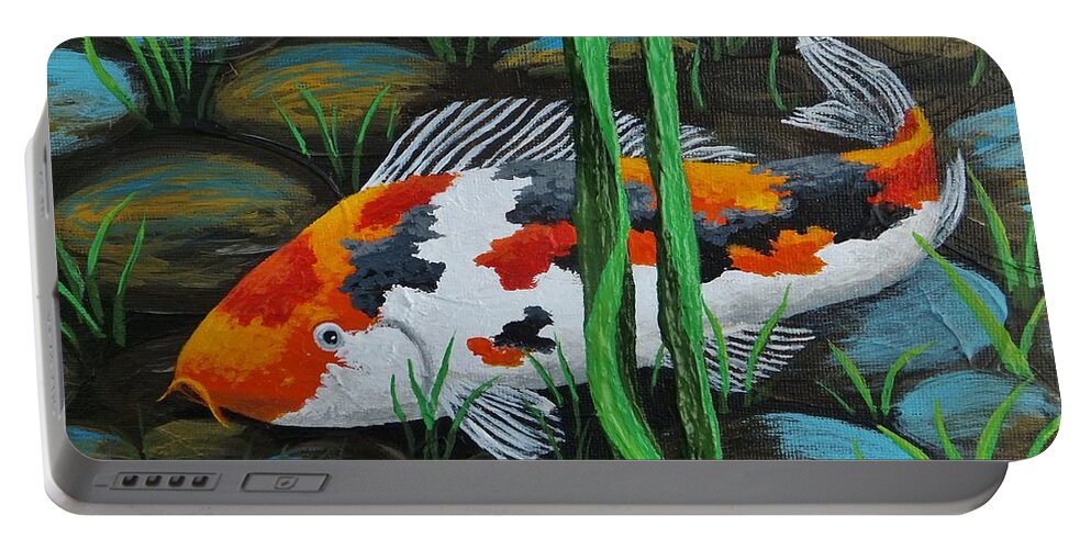 Koi Pond Portable Battery Charger featuring the painting Koi Fish by Katherine Young-Beck