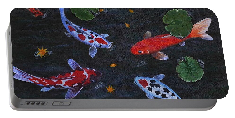 Koi Fish Portable Battery Charger featuring the painting Koi Fishes original acrylic painting by Georgeta Blanaru