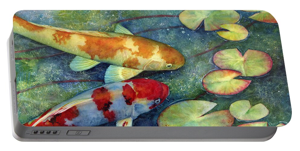 Koi Portable Battery Charger featuring the painting Koi Garden by Hailey E Herrera