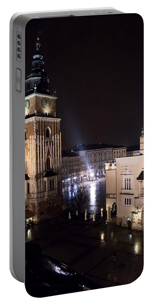 Architecture Portable Battery Charger featuring the photograph Krakow Town Hall Tower At Night by Greg Ochocki