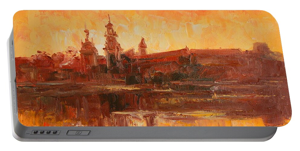 Wawel Portable Battery Charger featuring the painting Krakow - Wawel impression by Luke Karcz