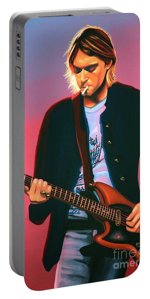 Kurt Cobain Portable Battery Charger featuring the painting Kurt Cobain in Nirvana Painting by Paul Meijering