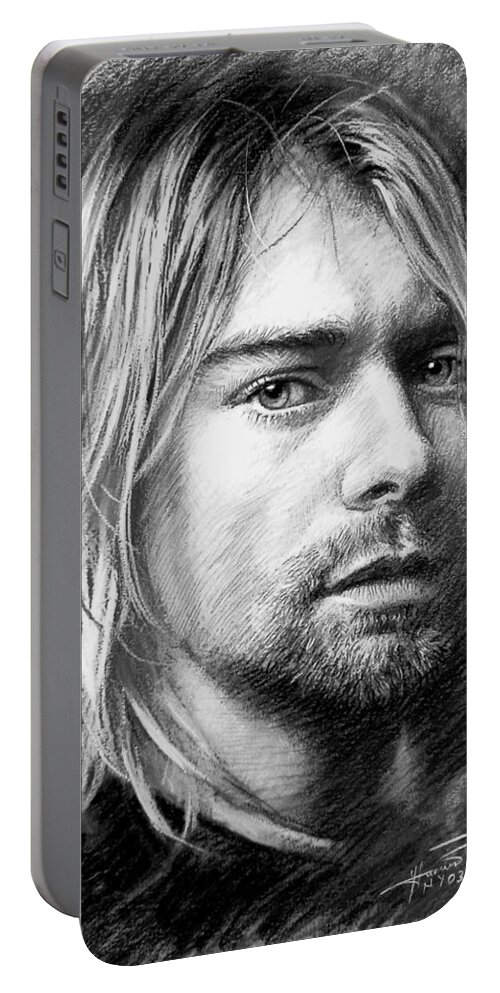 Kurt Cobain Portable Battery Charger featuring the drawing Kurt Cobain by Viola El