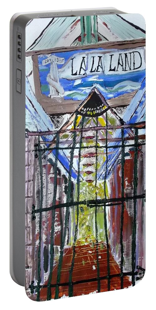 Impasto Portable Battery Charger featuring the painting La La Land by Leslie Byrne
