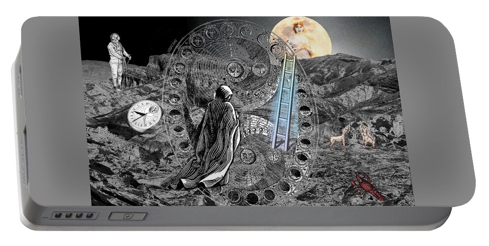 Tarot Portable Battery Charger featuring the digital art La Luna by Lisa Yount