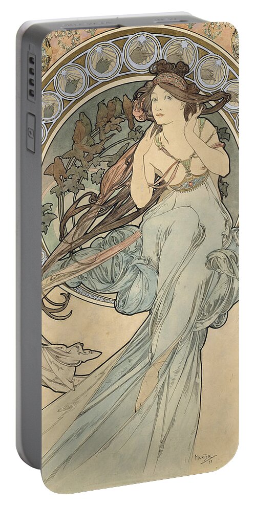 1890s Portable Battery Charger featuring the photograph La Musique, 1898 Watercolour On Card by Alphonse Marie Mucha