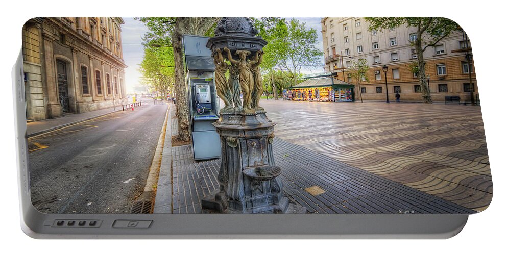 Yhun Suarez Portable Battery Charger featuring the photograph La Rambla Fountain by Yhun Suarez