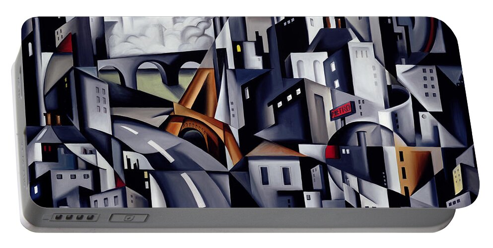 Rive Portable Battery Charger featuring the painting La Rive Gauche by Catherine Abel