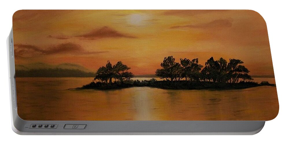 Sunset Northern Alberta Portable Battery Charger featuring the painting Lac La Biche Sunset by Sharon Duguay