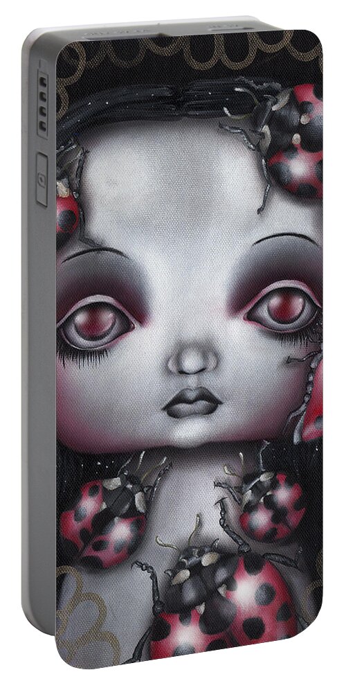 Lady Bug Portable Battery Charger featuring the painting Lady Bug Girl by Abril Andrade