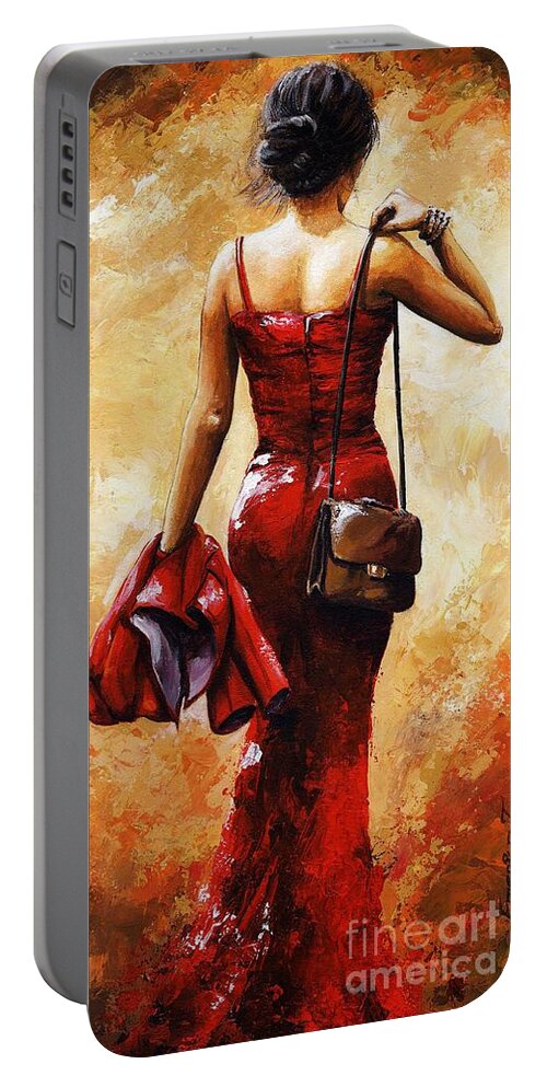 Lady Portable Battery Charger featuring the painting Lady in Red #25 by Emerico Imre Toth